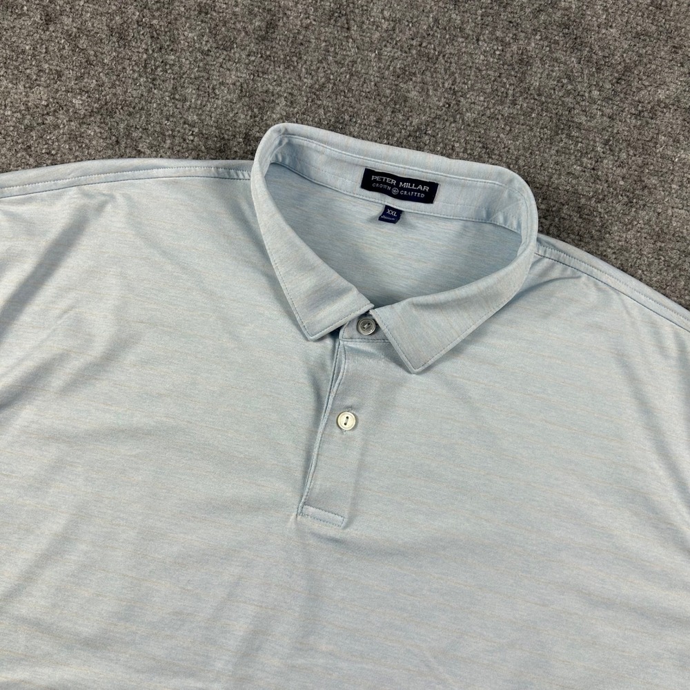 Peter‎ Millar Polo Shirt Mens XXL Blue Striped Crown Crafted El Dorado Golf